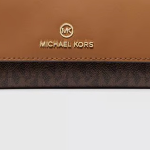 EUC Michael Kors Jet Set Charm Monogram Large Tri Fold Wallet Brown/Acorn - Picture 2 of 9